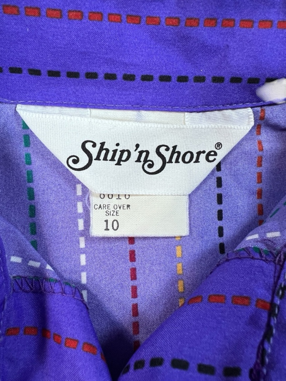 Ship 'n Shore Vintage 80s Royal Purple Stripe Puff Sleeve Blouse Size 10 S/M - Picture 6 of 6